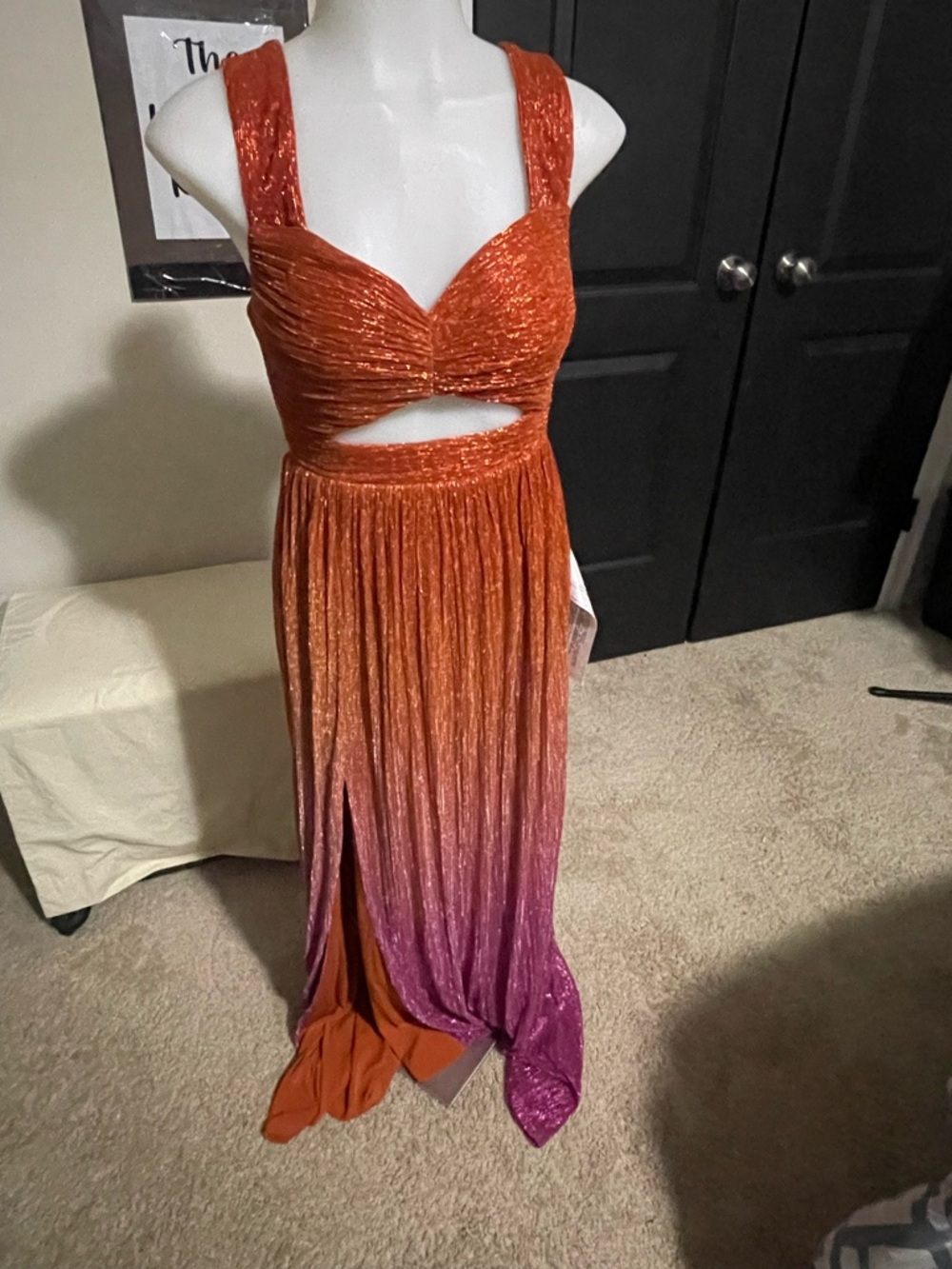 Dress the Population Shimmery Orange Cutout Maxi Dress - Picture 3 of 6